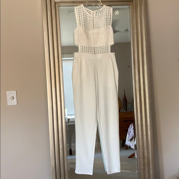 Cut out White Jumpsuit Mesh Bandeau Sexy - Picture 2 of 7